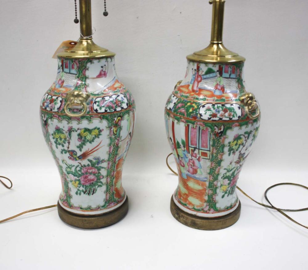 Appraisal: PAIR OF CHINESE ROSE MEDALLION PORCELAIN TABLE LAMPS with raised