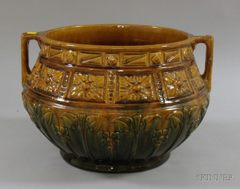 Appraisal: Majolica Glazed Art Pottery Jardiniere possibly Weller ht dia in