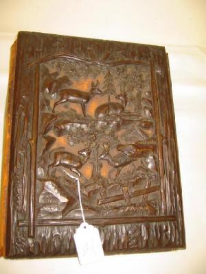 Appraisal: A BLACK FOREST CARVED WOOD AND LEATHER CORRESPONDENCE FOLIO the