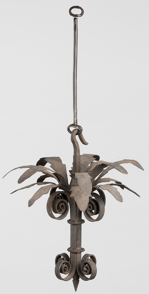 Appraisal: Wrought Iron Hanging Ornament scroll and leaf decoration in including