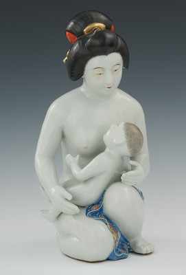 Appraisal: Japanese Kutani Signed Porcelain Figural of Mother Child Delicate in