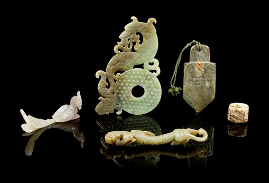 Appraisal: Sale Lot A Group of Five Jade Carvings one carved