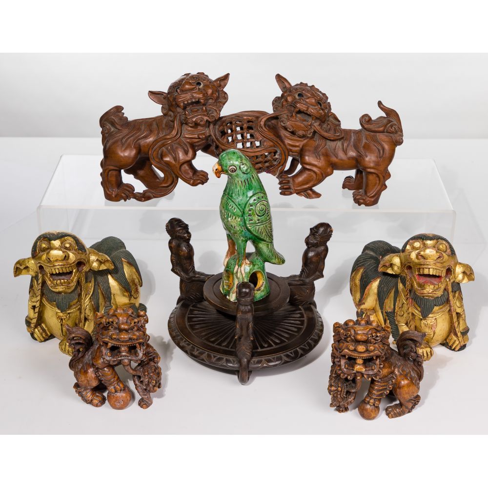 Appraisal: ASIAN STYLE STONE AND WOOD ANIMAL ASSORTMENT items including wood