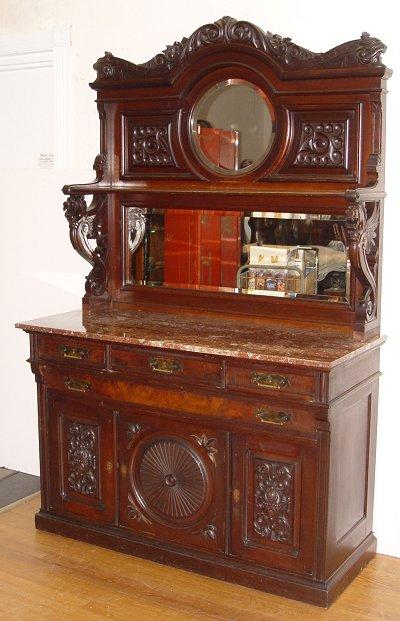 Appraisal: LATE TH C VICTORIAN MARBLE TOP GRIFFIN SIDEBOARD Double mirror