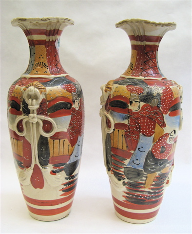 Appraisal: PAIR JAPANESE SATSUMA POTTERY VASES Height inches Condition Report