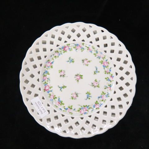 Appraisal: Fine Porcelain Dessert Plates reticulated basket weave border with handpainted