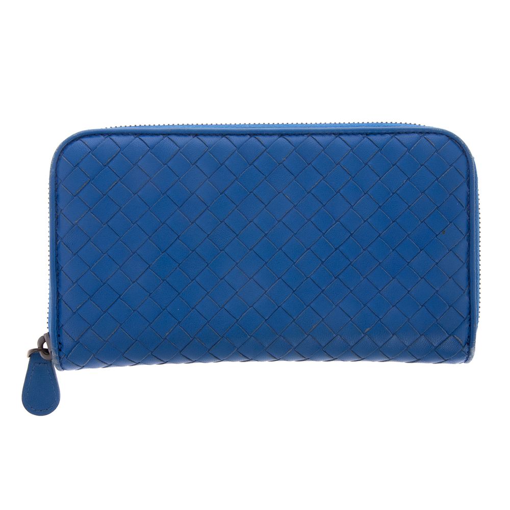 Appraisal: A Bottega Veneta Intrecciato Leather Wallet A blue Intrecciato leather