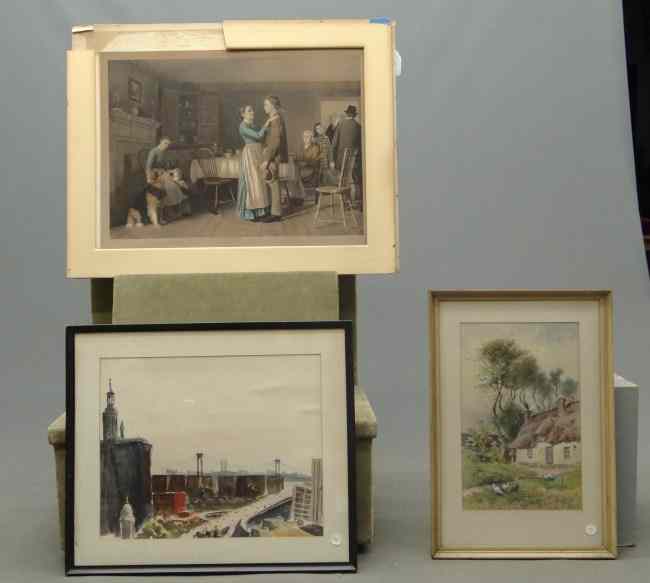 Appraisal: Lot three pieces including hand colored th c print watercolor