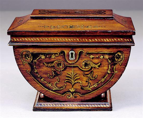 Appraisal: Victorian style painted mahogany tea caddy coffin form with coffered