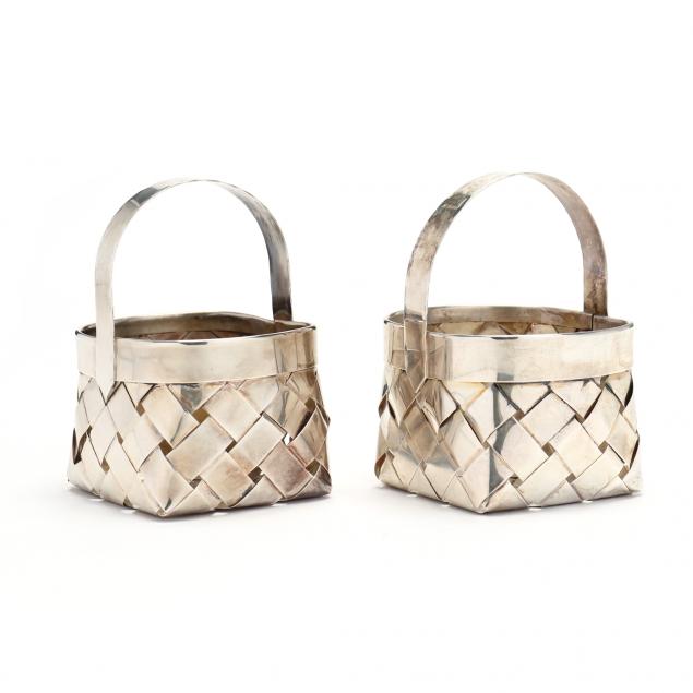 Appraisal: PAIR OF MIDCENTURY STERLING SILVER MINIATURE BASKETS BY CARTIER Woven