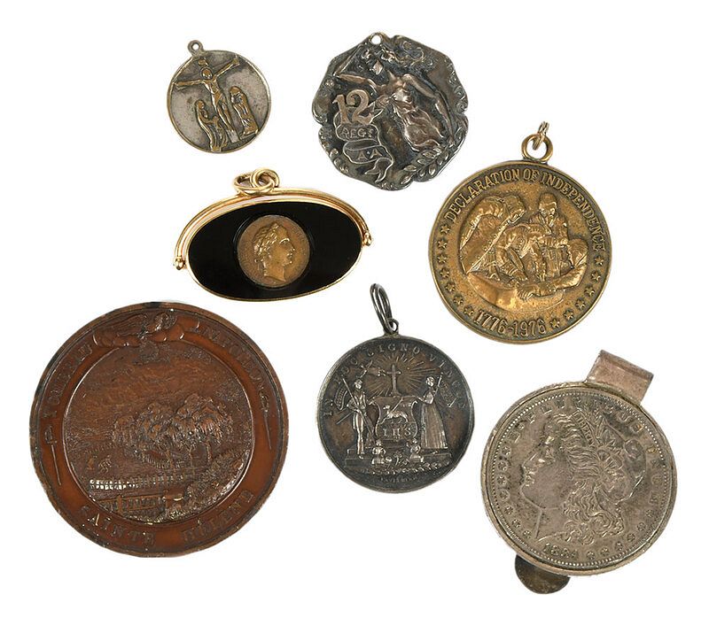 Appraisal: Seven Assorted Medals small religious medalet with crucifixion scene obverse