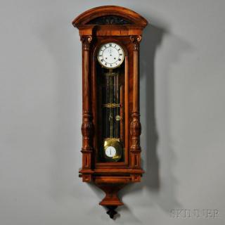 Appraisal: Two-week-duration Vienna Regulator Wall Clock Austria dome-top rosewood veneered case