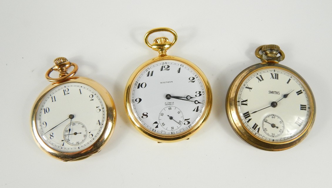 Appraisal: Two Waltham gold plated gentleman's open faced pocket watches keyless