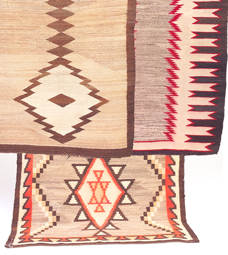 Appraisal: NAVAJO Three rugs of assorted sizes and patterns Some wear