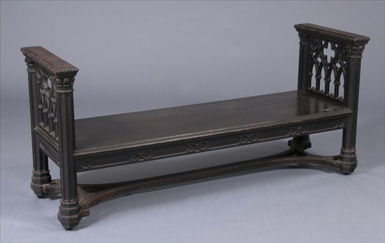 Appraisal: GOTHIC STYLE CARVED OAK WINDOW-SEAT BENCH th century with tracery