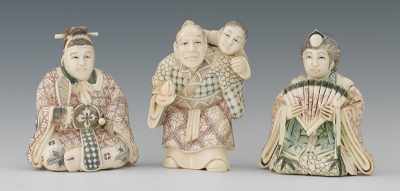 Appraisal: A Carved Ivory Emperor and Empress and Man Carrying Child