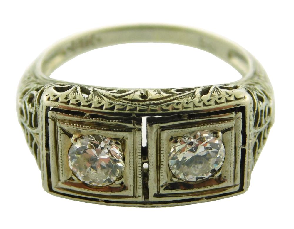 Appraisal: JEWELRY K Edwardian Filigree Twin Diamond Ring mounting stamped K