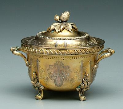 Appraisal: Portuguese silver covered pot round with paneled top two handles