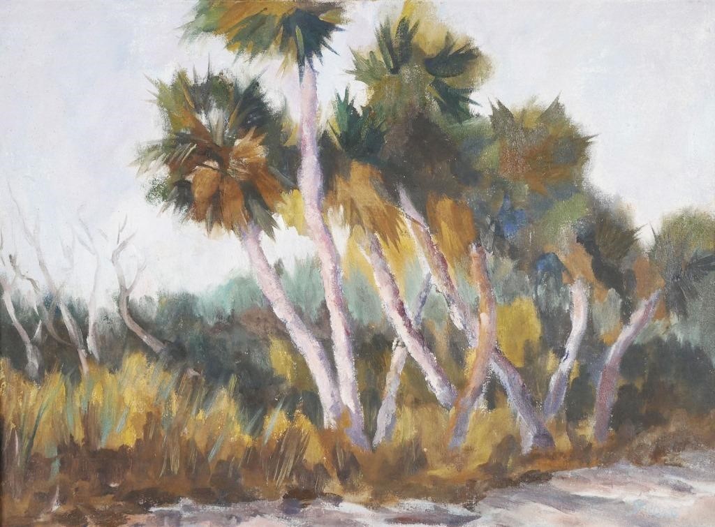 Appraisal: Oil on canvas painting of a stand of palm trees