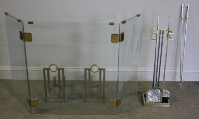 Appraisal: s Deco Style Fireplace Set Includes a three panel beveled