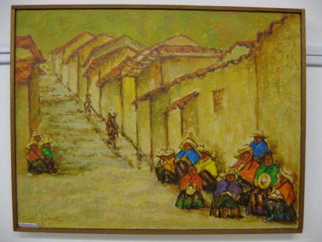 Appraisal: Cadillo Ramirez Oil Villagers x estate of Mary A Fitzsimmons