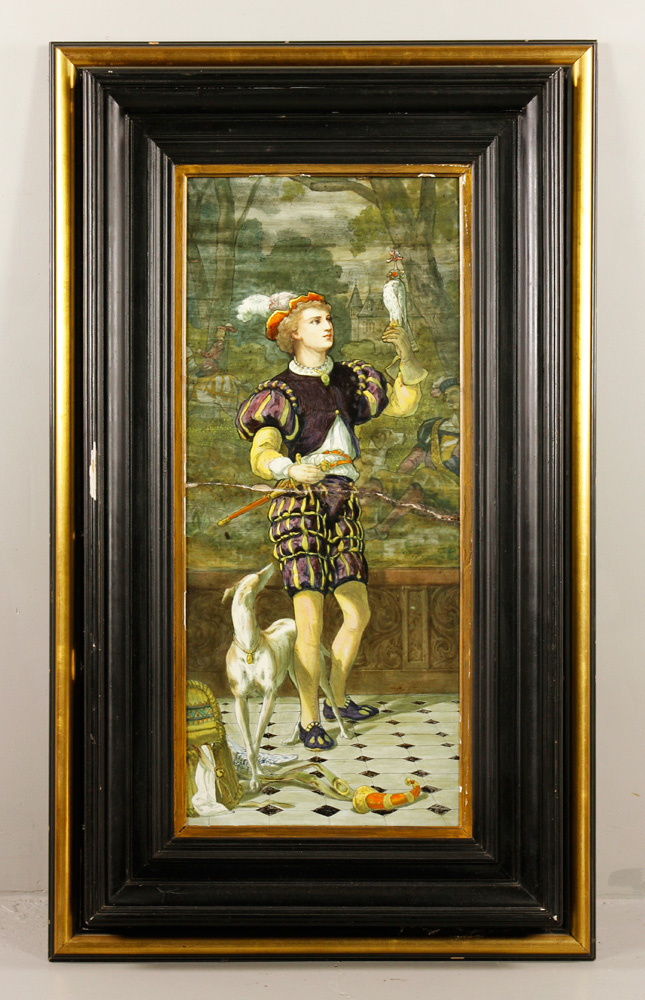 Appraisal: - Continental Painting of a Falconer Plaque Continental painting of