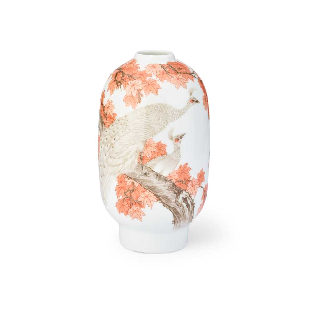 Appraisal: FAMILLE ROSE 'MAPLE AND PEACOCK' VASE BY ZHAI XIAOXIANG -