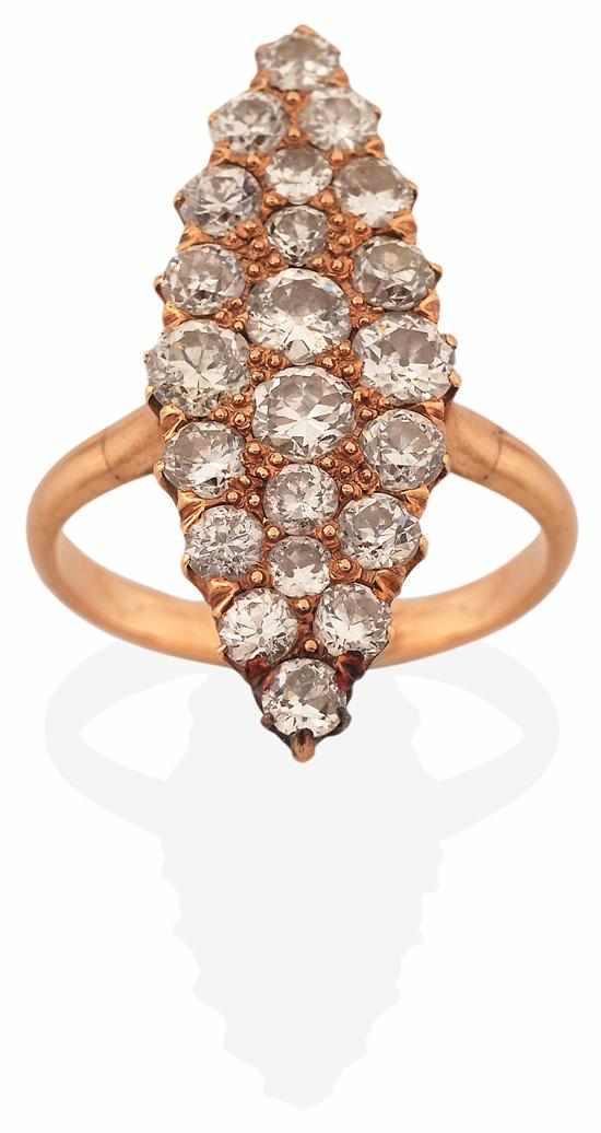 Appraisal: AN ANTIQUE DIAMOND RING The marquise shaped cluster set with