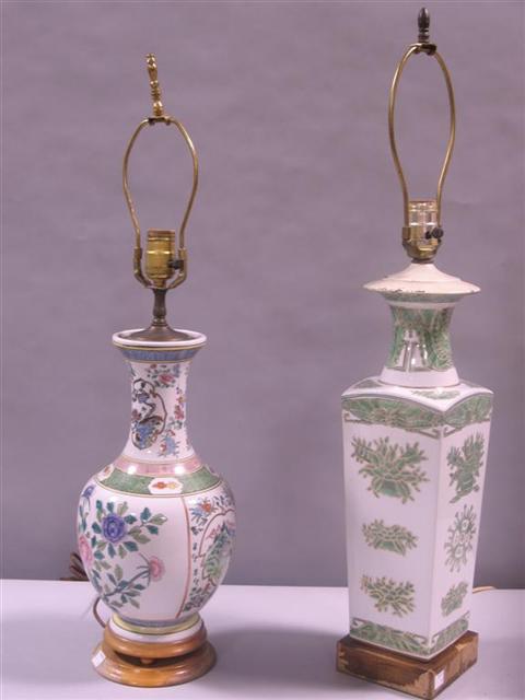 Appraisal: TWO CHINESE LAMPS The first of slab form and painted