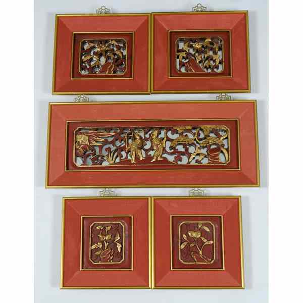 Appraisal: Chinese Carved Gilded Wall Panels Chinese An assembled group of