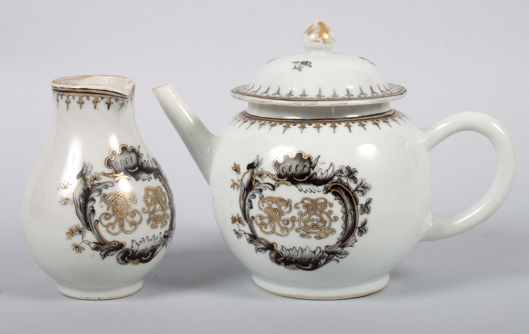 Appraisal: Chinese Export grisaille teapot cream jug circa globular-form teapot and