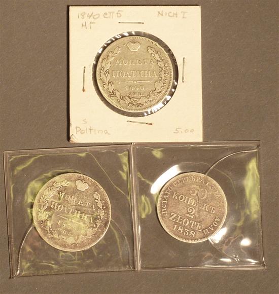 Appraisal: Russian Silver Coins Nicholas I Kopecks Poltina