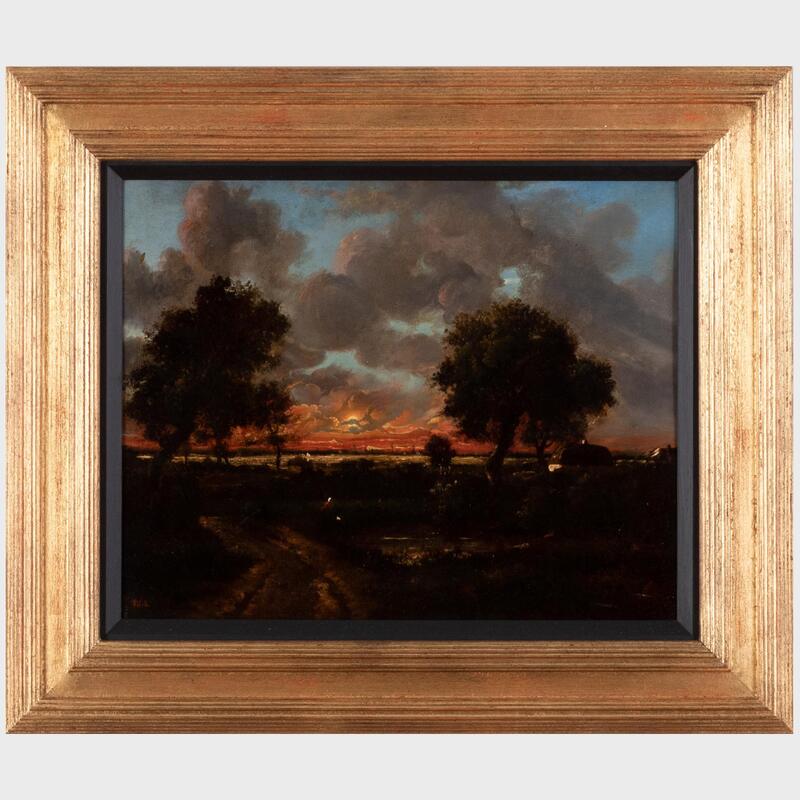 Appraisal: Attributed to Th odore Rousseau - Crepuscule Oil on panel