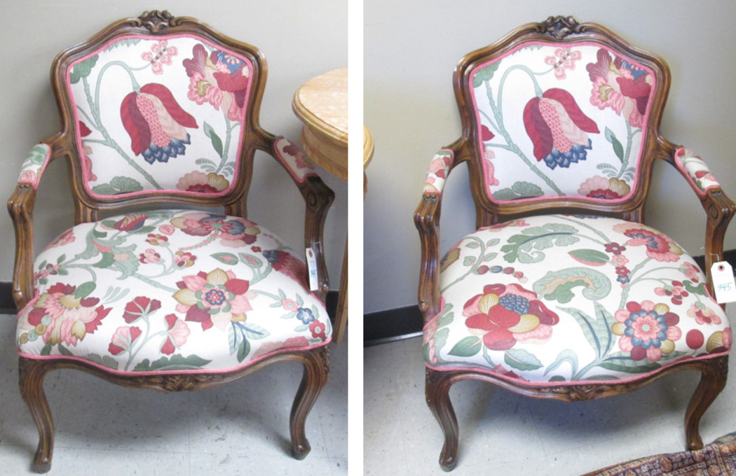 Appraisal: A PAIR OF LOUIS XV STYLE ARMCHAIRS American late th