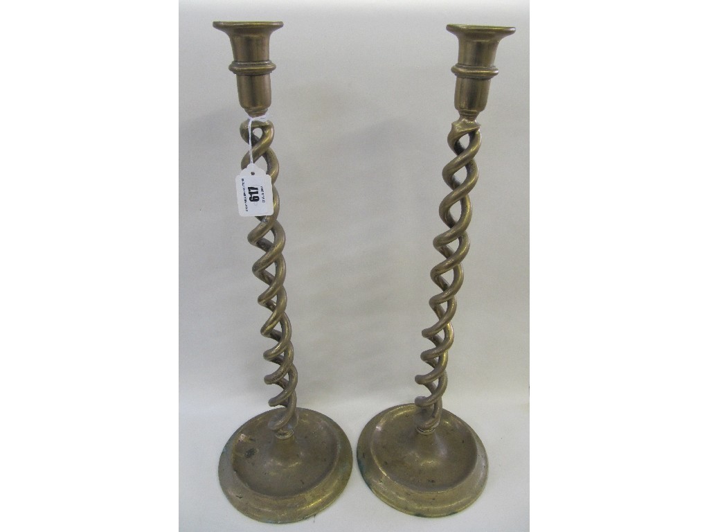 Appraisal: Pair of brass barley twist candl