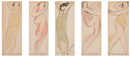 Appraisal: ABRAHAM WALKOWITZ Dancers Group of watercolors Each approximately x mm