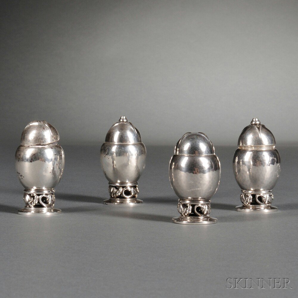 Appraisal: Two Pairs of Georg Jensen Sterling Silver Shakers and Five