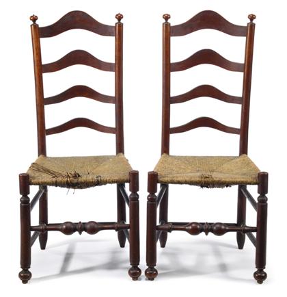 Appraisal: Pair of ladder back rush seat sidechairs delaware valley pa