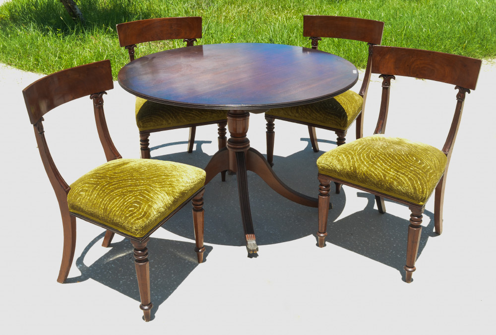 Appraisal: PIECE BANDED MAHOGANY BREAKFAST TABLE CHAIRS piece total to include