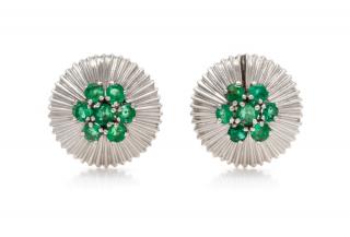 Appraisal: A Pair of Platinum and Emerald Earclips Raymond Yard dwts