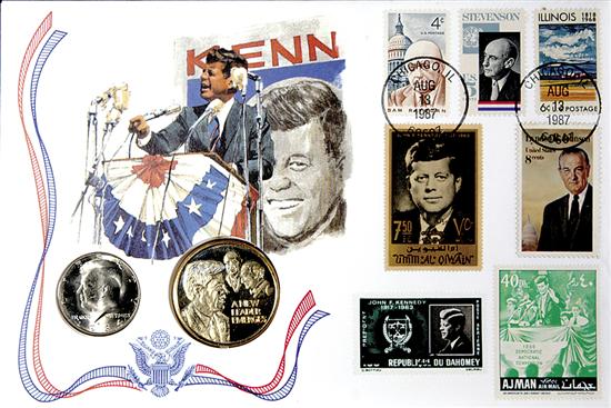 Appraisal: John F Kennedy commemorative coins stamps and covers each half-dollar