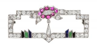 Appraisal: An Art Deco Platinum Diamond and Multigem Brooch dwts An