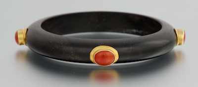 Appraisal: A Carved Mahogany Bangle With Carnelian and Vermeil Carved with