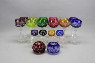 Appraisal: Assorted Colored Cut Glass Goblets Cordials Goblets Cordials Finger Dishes