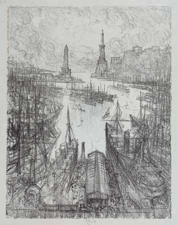 Appraisal: JOSEPH PENNELL Two lithographs The Harbor Genoa on light blue