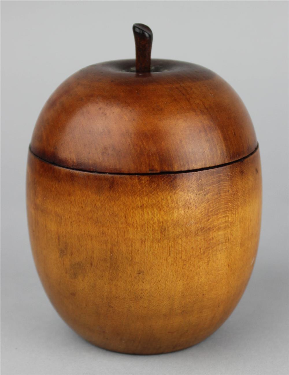 Appraisal: FRUITWOOD APPLE FORM TEA CADDY th Century with hinged top