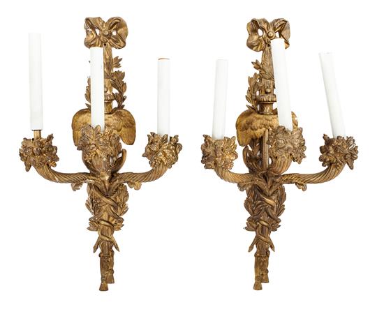 Appraisal: Sale Lot A Pair of Continental Gilt Bronze Three-Light Sconces