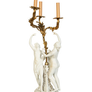 Appraisal: A Gilt Bronze Mounted Bisque Porcelain Candelabrum Late th Century