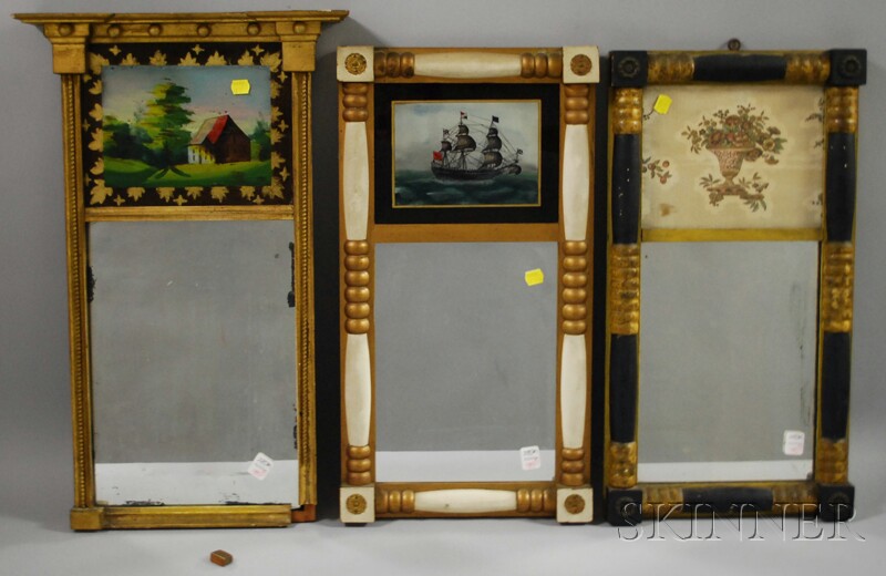 Appraisal: Three Mirrors a Federal giltwood tabernacle with reverse-painted glass tablet