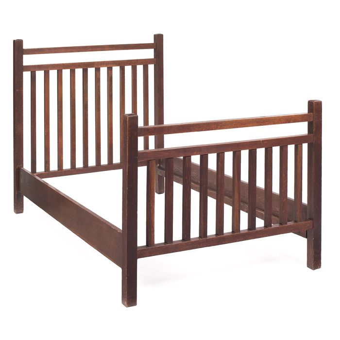 Appraisal: Gustav Stickley bed size with double horizontal rail over ten